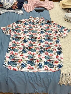 Ninety Nine restaurants White Short-Sleeve Tropical Print Button-Down Shirt